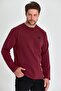 Men's Claret Red Double Crew Neck Print Detailed Standard Relaxed Fit Sweatshirt - 3
