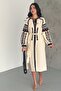 Women's Beige Belted Embroidered Dress - 2