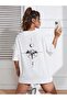 Women's White Compass Printed Oversize T-Shirt
