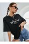 Women's Black Butterfly Printed Oversize T-shirt
