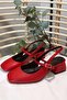 Women's Audrey Red Matte Leather Open Back Square Toe Helmet Short Block Heeled Shoes - 3