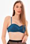 Women's Petrol Color Gathering Unassisted Lacy Lotus Model Bra