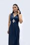 Jersey Fabric Belt Stone Detailed Evening Dress - NAVY BLUE - 3