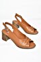P555452903 Tan Genuine Leather Thick Heeled Women's Sandals - 4
