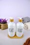 2-Piece Glass Liquid Soap and Dish Soap Bottle with Wooden Stand White 500 Ml - G/13 - 4