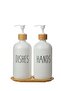 2-Piece Glass Liquid Soap and Dish Soap Bottle with Wooden Stand White 500 Ml - G/13 - 2