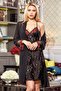 2809 Satin Double Short Lace Nightgown Dressing Gown Set - Black - 2