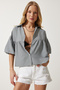 Women's Black Balloon Sleeve Gingham Woven Shirt RG00013 - 2