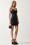 Women's Black Stone Strap Ribbed Mini Knitted Dress RG00011