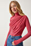 Women's Candy Pink Gather Detailed Stand Collar Sandy Blouse FF00135 - 2
