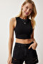 Women's Black Halter Neck Crop Knitted Blouse OW00039 - 2