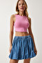 Women's Pink Halter Neck Crop Knitted Blouse OW00039 - 2
