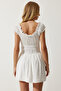 Women's Ecru Carmen Collar Mini Woven Jumpsuit Dress UB00263 - 6