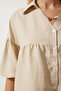 Women's Beige Balloon Sleeve Gingham Woven Shirt RG00013 - 5