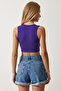 Women's Purple Halter Neck Crop Knitted Blouse OW00039 - 5