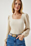 Women's Light Cream Square Neck Textured Knitted Blouse DD01111 - 3