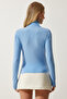 Women's Sky Blue Ruched Detail Mock Neck Sandy Blouse FF00135 - 6