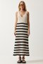 Women's Cream Black Striped Summer Knitwear Dress NF00081 - 2