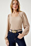 Women's Cream Square Collar Textured Knitted Blouse DD01111 - 3