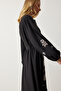Women's Black Embroidered Linen Surface Long Woven Dress RG00017 - 4