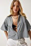 Women's Black Balloon Sleeve Gingham Woven Shirt RG00013