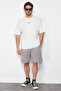 Gray Oversize/Wide Cut Hidden Cord Elastic Waist Cargo Pocket Label Shorts Tmnss24Sr00018