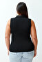 Siyah Fitted/Vücuda Oturan Polo Yaka Esnek Örme Büyük Beden Bluz TBBSS24AF00065 - 6