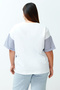White Oversize Slogan Printed Sleeve Striped Poplin Detail 100% Cotton Knitted T-Shirt Tbbss24Bf00017 - 6