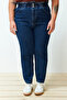 Mavi Yüksek Bel Beli Lastikli %100 Non-Stretch Pamuk Büyük Beden Mom Jeans TBBAW23JE00002 - 14