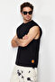 Siyah Oversize/Geniş Kesim Kabarık Yazı Baskılı Etiketli T-Shirt/Atlet TMNSS24AL00005 - 3