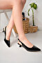 Women's Open Back Black Patent Leather Single Strap Stiletto Shoes - 3