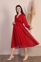 Maternity Double Breasted Collar Belted Chiffon Dress Trend Wedding Engagement Henna Red