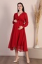 Maternity Double Breasted Collar Belted Chiffon Dress Trend Wedding Engagement Henna Red - 6