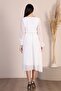 Maternity Double Breasted Collar Belted Chiffon Dress Trend Wedding Engagement Henna White - 4