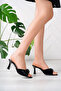Women's Black Cube Textured Stylish Heeled Slippers - 3