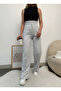 Women's Light Gray High Waist Wide Belt Striped Wide Leg Sweatpants - 7