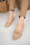 Women's Ribbon Stoned Nut Color Ballerinas