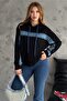 Women's Denim Detailed Hooded Sweatshirt - 2