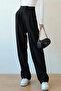 Black Ribbed Detailed Flexible Palazzo Trousers - 2