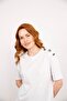 White Shoulder Buttoned Crew Neck T-shirt - 3