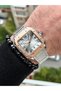 Steel Cord, Square Case, with Calendar, Rose Color Men's Wristwatch + Bracelet - 6