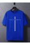 California Printed Crew Neck Cobalt Blue Oversize T-Shirt - 2