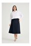 Women's Large Size Midi Flared Skirt Plain Navy G112-5 - 5