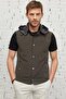 Altınyıldız 4a0923200003 Khaki Men's Hooded Vest with Snap Fasteners on the Front and Side Pockets