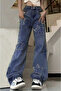 Y2K Blue Jeans - Star Star Patch Unisex Baggy Jeans, Oversize Straight Pants