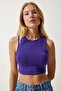 Women's Purple Halter Neck Crop Knitted Blouse OW00039 - 2