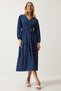Women's Navy Blue Wrap Neck Polka Dot Knitted Dress MC00265