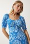 Women's Blue White Elastic Carmen Collar Summer Dress Mc00172 - 4