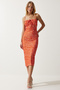 Women's Vibrant Orange Floral Slit Summer Knitted Dress CI00029 - 2