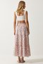 Women's Ecru Orange Floral Patterned Flounced Summer Linen Skirt RG00016 - 6